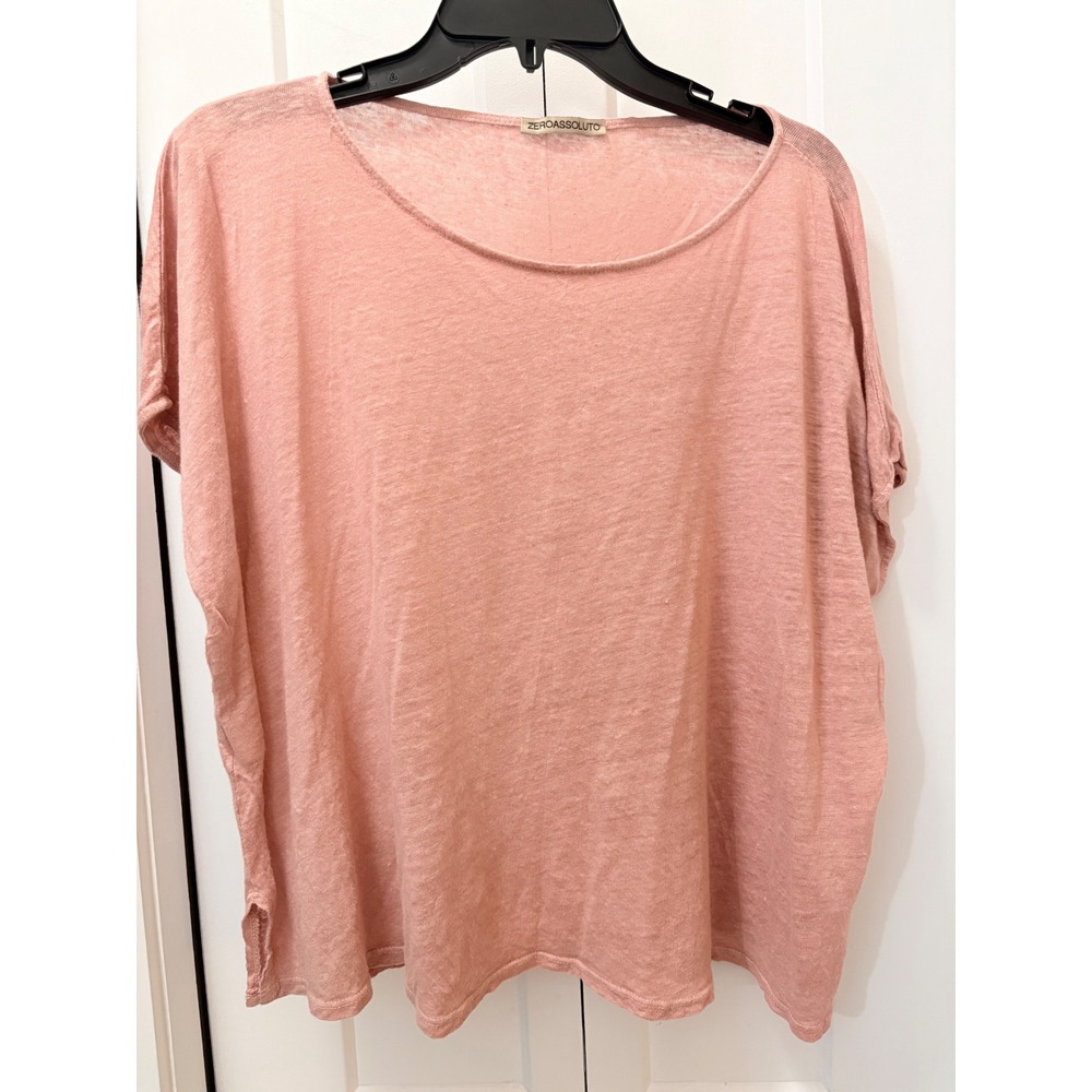 Zeroassoluto Pink 100% Linen Short Sleeve Boxy Top Made in Italy N1462
